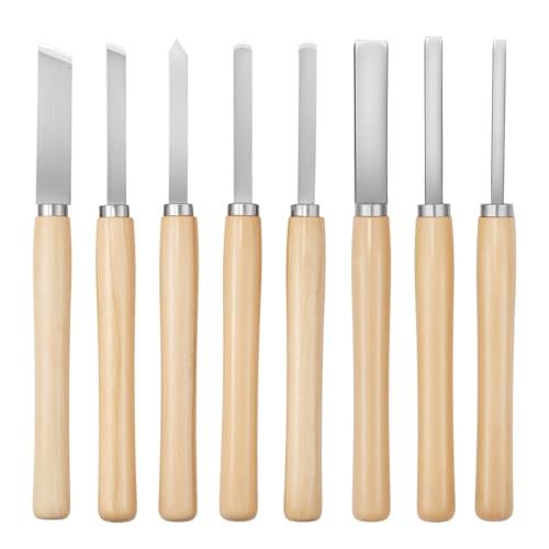 VEVOR Wood Lathe Turning Tool Set, 8PCS, Lathe Chisel Set with Carbon Steel Blade, 2 Skew, 1 Spear Point, 1 Parting, 1 Round Nose, 3 Gouge Tools, 1 Oxford Bag, for Beginners, Hobbyists, Professionals - size: 14 in