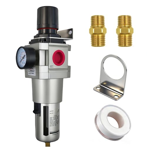 LTPC 1" NPT Compressed Air Filter Regulator Combo Piggyback, 5 Micron Brass Element, Poly Bowl, Semi-Auto Drain, Metal Bracket, 0-150 psi AW5000-10