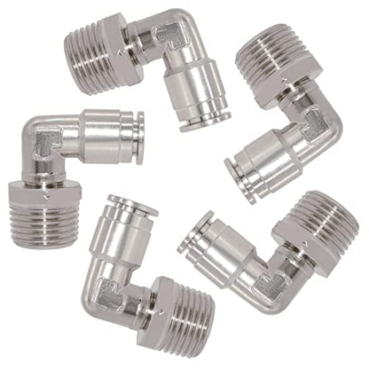 Pneumatic Push To Connect Fittings Heavy Duty Elbow 1/2 inch Tube OD x 1/2" NPT Male Thread Nickel Plated Copper PL-1/2-N4 (5Pcs) - size: 1/2" OD x 1/2" NPT