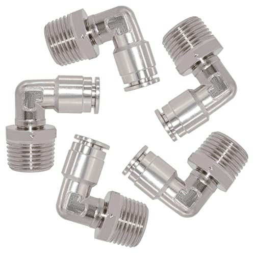 Pneumatic Push To Connect Fittings Heavy Duty Elbow 3/8 inch Tube OD x 1/2" NPT Male Thread Nickel Plated Copper PL-3/8-N4 (5Pcs) - size: 3/8" OD x 1/2" NPT