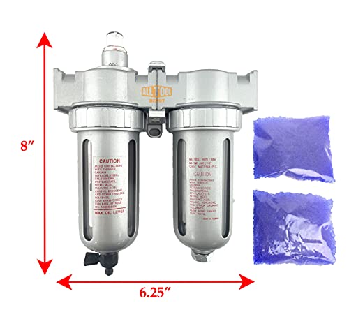 1/2" NPT MID FLOW 2 Stages Coalescing Filter Desiccant Dryer System For Compressed Air Lines, Poly Bowls, Great For Paint Spray And Plasma Cutter - color: 105 Cfm, 150 Psi (Manual Drain), size: 1/2" NPT