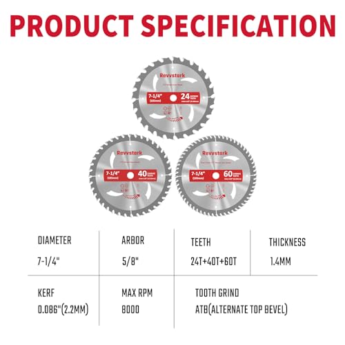 3 Pack 7-1/4 Circular Saw Blade 24T&40T&60T Combo for Woodcutting - size: 7-1/4 In 24&40&60T