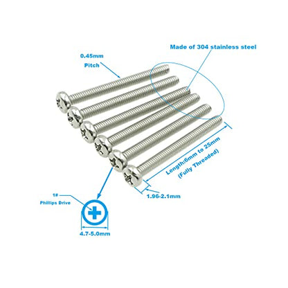 260PCS Metric M2.5 304 SS Phillips Pan Head Machine Screws & Nuts Kit - size: M2.5
