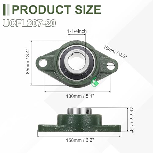 uxcell UCFL207-20 Pillow Block Bearings, 1-1/4 in Bore Chrome Steel, ABEC3 - size: UCFL207-20 (Bore 1-1/4")