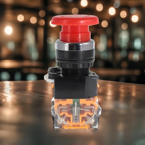 Emergency Push Button Switch, Red Mushroom Head, for Home or Industrial Equipment, Operating Rooms, Distribution Boxes, NO NC, 22mm, Stay-Put (1 Pack) - size: 1 Red, style: Stay-put