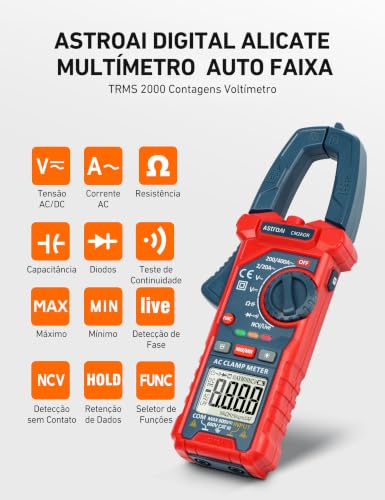 AstroAI Digital Clamp Meter Multimeter 2000 Counts Amp Voltage Tester Auto-ranging with AC/DC Voltage, AC Current, Resistance, Capacitance, Continuity, Live Wire Test, NCV, Blue - color: Blue, size: 2000 Counts