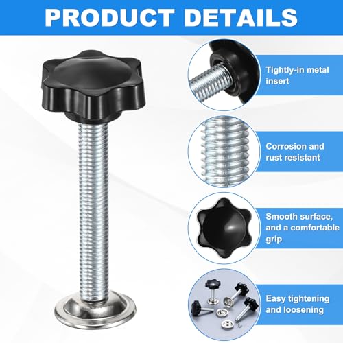 M METERXITY 2-Pack Star Handle Hand Screws, M10x70mm Carbon Steel Thread Star Clamping Knobs with Screws, Pressure Plate and Rubber Pad for Woodworking/Mechanical Equipment [Black] - size: M10 x 70mm