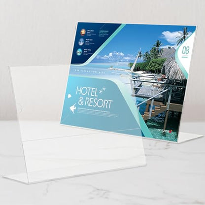 Horizontal Acrylic Sign Holder 5 x 7, L-Shape Clear Plastic Display Stand for Tabletop, Acrylic Stands for Flyers, Table Paper Holder, Vertical Sign Holder 5x7 for Restaurants, Office and School (Slant 6 Pack 7x5) - size: Slant 6 Pack 7x5