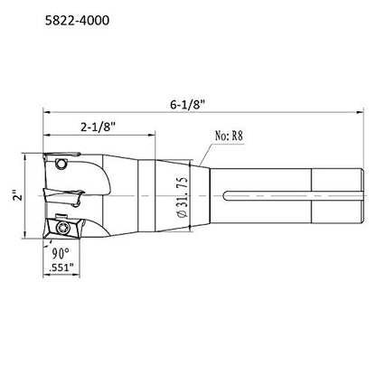 HHIP 5822-4000 90 Degree R8 Indexable End/Face Mill, 2" - size: 2 in, style: R8