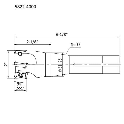 HHIP 5822-4000 90 Degree R8 Indexable End/Face Mill, 2" - size: 2 in, style: R8