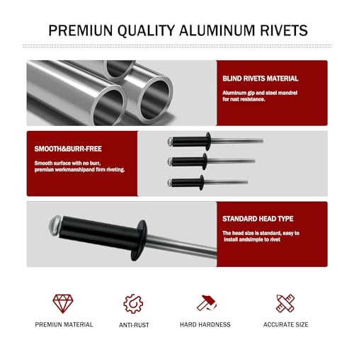 130pcs Black 5/32-1/2 Inches Aluminum Blind Rivets, 4-12.7 mm Pop Rivets,Aluminum Grip and Steel Mandrel - color: Black, size: 5/32-1/2 Inches