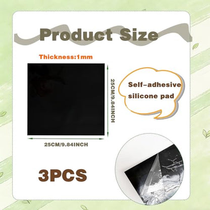 3 PCS 9.84x9.84 Inch Black High Temperature Resistant Rubber Mat, 1mm Thick Adhesive Rubber Sheet for Sealing, Gasketing, Cushioning and Protection