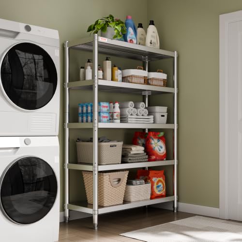 VEVOR Stainless Steel Shelving 48x18.5 Inch 5 Tier Adjustable Shelf Storage Unit Stainless Steel Heavy Duty Shelving for Kitchen Commercial Office Garage Storage 330lb Per Shelf - size: 5Tier 48x18.5x72", style: 5Tier 48x18.5x72"