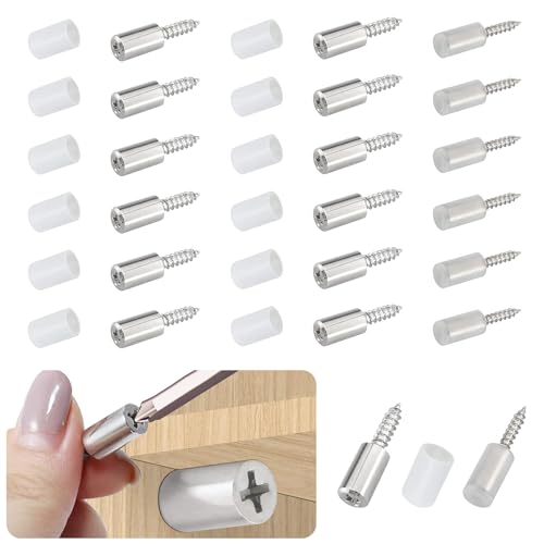 18 Pcs Self Tapping Screws Cabinet Laminate Support, Shelf Pins with Non-Slip Sleeve, Cabinet Shelf Pegs for Kitchen Utensils, Bookcases and Wardrobes, Fixed Support Self - Tapping Cross Screw - color: Clear, size: 18 PCS