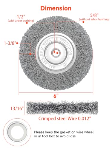 6in Wire Wheel Brush for Bench Grinder, Coarse Crimped Steel Wire 0.012" with 1/2" & 5/8" Arbor for Rust Removal - 2pack - style: 6in 2pcs