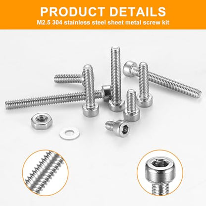 840Pcs Silver Stainless Steel M2.5 Hex Socket Screws & Nuts Assortment Kit - color: M2.5 840 Silver