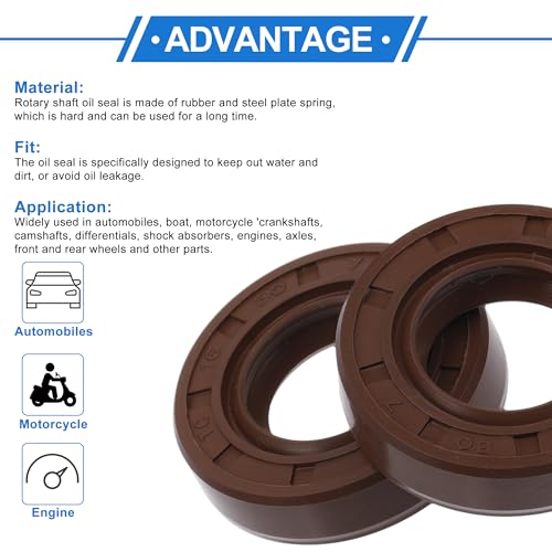 Universal Oil Seal TC Double Lip W Steel Spring Seal Ring Rotary Shaft Seal 16x30x7mm High Pressure FKM Rubber Brown 2 Pcs - size: 16x30x7mm