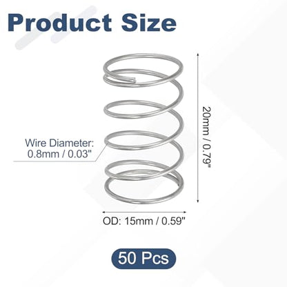 uxcell 50pcs 304 Stainless Steel Compression Springs 0.8mmx15mmx20mm Small - size: 15mmx20mm