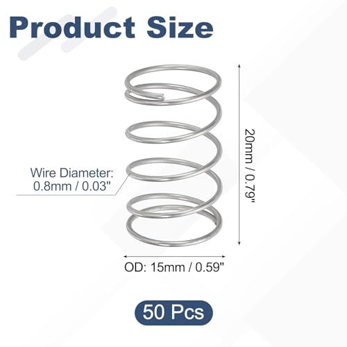 uxcell 50pcs 304 Stainless Steel Compression Springs 0.8mmx15mmx20mm Small - size: 15mmx20mm