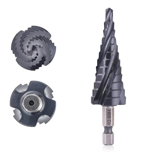 M35 Four Spiral Flute Cobalt Step Drill Bit, 3/16"-7/8" Wear-Resistant TiAlN Coated Four-Flute Step Bit, 1/4" Hex Shank Unibit Step Bit for Metal, Stainless Steel, Aluminum, Wood, Plastic - style: Four Flute-3/16-7/8