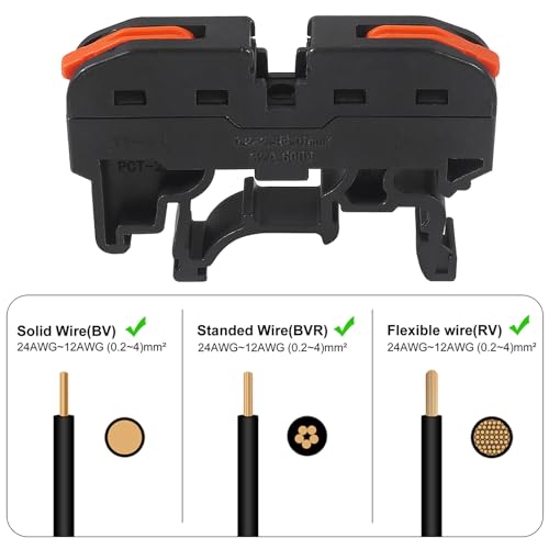 50Pcs DIN Rail Terminal Blocks Compact 24-12 AWG Wire Connectors for Electrical Control Panels Industrial Use - Black - color: black 50pcs