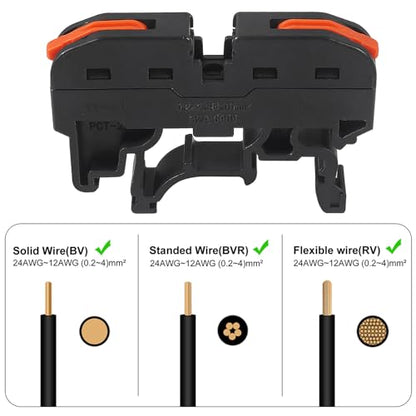 50Pcs DIN Rail Terminal Blocks Compact 24-12 AWG Wire Connectors for Electrical Control Panels Industrial Use - Black - color: black 50pcs