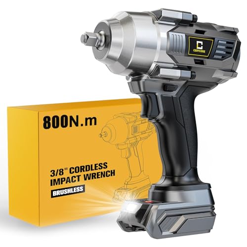 Cerycose Cordless Impact Wrench Compatible with Dewalt 20V Battery, 3/8" 600Ft-lbs (800N·m), Brushless Electric Impact Driver, 2400 RPM, LED Light – Compact, Light-Duty(No Battery) - color: Grey (600 Ft-lbs)