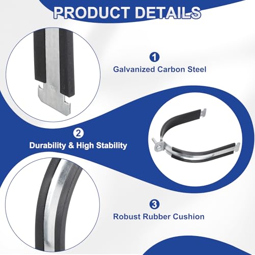 HARFINGTON 6pcs Rubber Cushion Strut Clamp 6-1/2" Universal Carbon Steel Strut Clamps with Bolt and Nut for Copper PEX Pipes CVPC Tubing, Silver Black - size: 6-1/2"