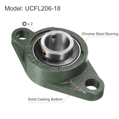 uxcell 2pcs UCFL206-18 Pillow Block Bearings 1-1/8 inch Bore Self Alignment, Solid Cast Iron Base Mounted Chrome Steel Bearings - size: UCFL206-18