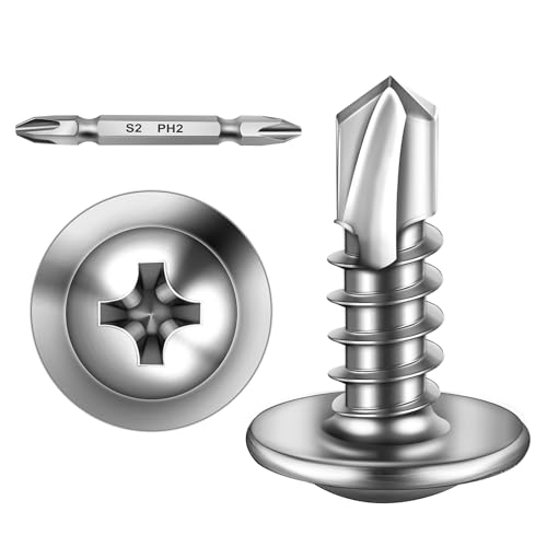 Mywish 300pcs #8x5/8 Self Tapping Screws for Metal, 410 Sheet Metal Screws, Stainless Steel Truss Head Self Drilling Screws High Strength Screws for Metal - color: Silver, size: #8x5/8" (300 pcs)
