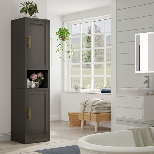 67" Tall Narrow Bathroom Storage Cabinet, Metal Pantry Cabinet, Black - color: Black, size: 11.81"D x 15.75"W x 67"H