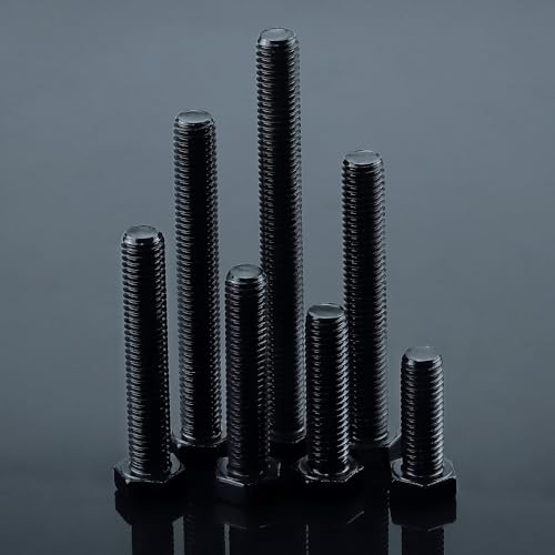 3/8-16 x 4-1/2" Hex Bolts with Nuts and Washers (6 Sets), 18-8 (304) Stainless Steel, External Hex Drive, Black Oxide Coated Hexagon Head Bolts Screws, Fayeploo - size: 3/8-16 x 4-1/2"