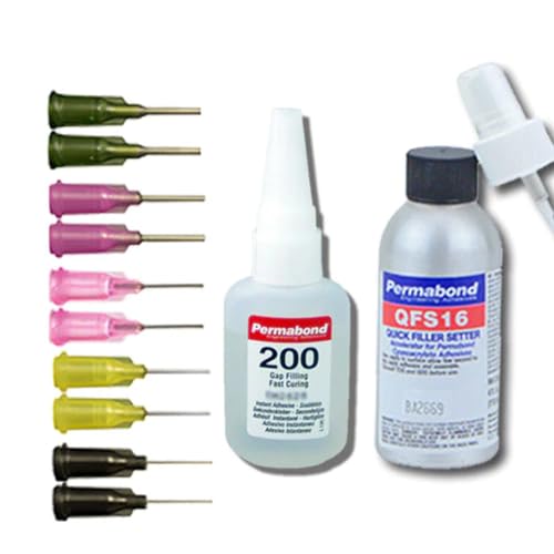 Permabond 200 Instant Adhesive-Fast-Set Thick General Purpose, Great for Plastic & Rubber 1 Ounce Bottle + Tips + Accelerator