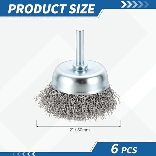 6Pack 2" Wire Brush for Drill with 1/4" Round Shank