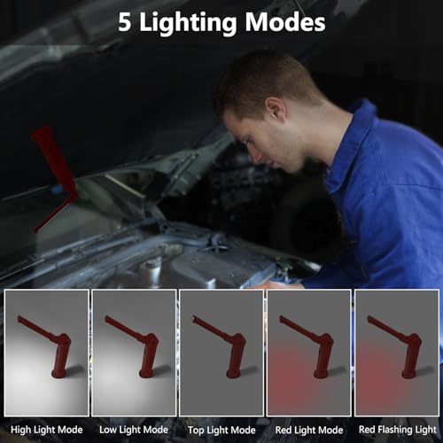 Working Light Portable, Rechargeable Work Lights with Magnetic Base Hanging Hook,360° Rotate 5 Modes,COB LED 800 Lumens Foldable Inspection Light for Car Repair, Grill and Outdoor Use(4pack) - color: Red*4