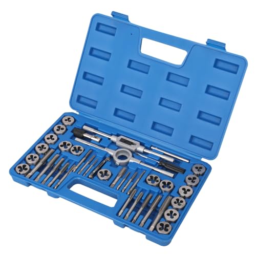 HURRICANE 40-Piece Metric TAP & DIE Set, GCR15 Steel Threading Tool Kit with 17 Taps & Dies, M3–M12, Complete Thread Repair Kits for Internal & External Threads, Automotive, Workshop & Home Use - size: 40 Pcs Metric
