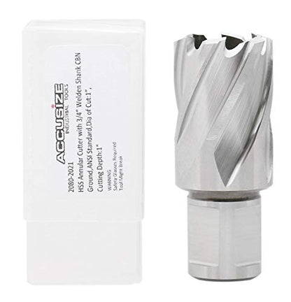 Accusize HSS Annular Cutter 1 x 1 in Cutting Depth, 3/4" Weldon Shank - size: Dia of Cut: 1 in., 3/4 in. Weldon Shank