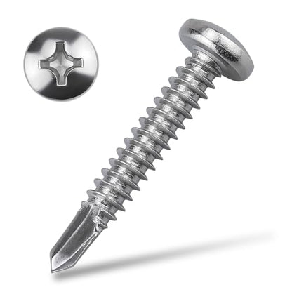#8 x 1 Pan Head Self Drilling Screws, Phillips Drive, 410 Stainless Steel Sheet Metal Screws,Self Tapping, Dovetail, Pack of 100 - size: #8 x 1"