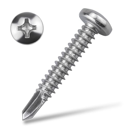 #8 x 1-1/4" Pan Head Self Drilling Screws, Phillips Drive, 410 Stainless Steel Sheet Metal Screws,Self Tapping, Dovetail, Pack of 100 - size: #8 x 1-1/4"