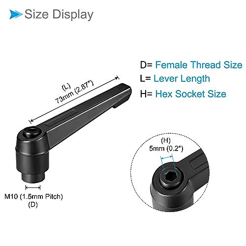 Clamping Lever Handles, M10 Female Thread 73mm Lever, Adjustable Quick Release Locking Rotating Knobs Black - (Applications: for Lathe Machinery), 3-Pieces - color: Black, size: M10 x 73mm