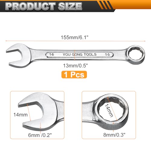 HARFINGTON Metric Combination Wrench, 14mm Open End & 15-Degree Offset - size: 14mm