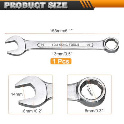 HARFINGTON Metric Combination Wrench, 14mm Open End & 15-Degree Offset - size: 14mm
