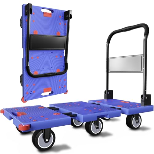 WUD 1323 lbs Heavy Duty Folding Platform Cart with Extendable Deck (31''–39''), 6-Wheel Support, 4'' Quiet Casters, Thick Reinforced Flatbed Dolly for Warehouse, Garage & Moving - color: Purple