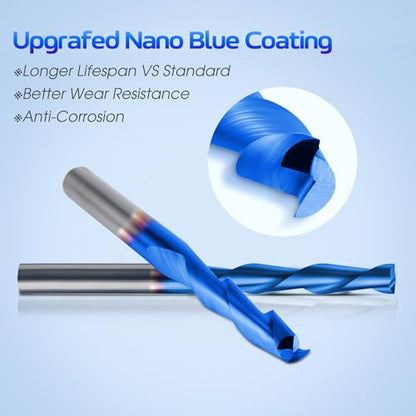 HQMaster 1/8" Shank CNC Router Bits 2 Flute Upcut CNC Bit End Mill 10pcs - size: 1/8"CED x 1/8"SD x 11/16"CEL x 1-1/2"OAL
