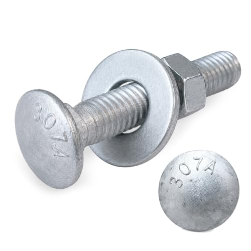 3/8" x 2" Carriage Bolt Kit 50 Pack, Grade 307A, Hot Dip Galvanized Carriage Bolt Set, Rust Resistance, Includes Hex Nuts & Flat Washers - size: 3/8 x 2
