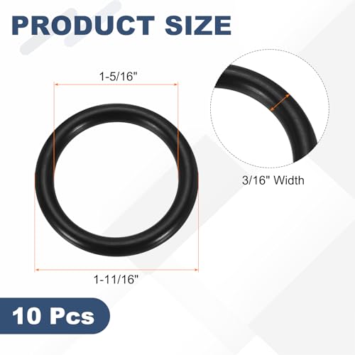 uxcell 10Pcs AS-323 O-Rings, Nitrile Rubber O-Rings 1-5/16" ID, 1-11/16" OD, 3/16" Width Round Sealing Gasket for Automotive Machine Plumbing Sealing Repair (70 Durometer, Black) - size: 1-5/16" ID, 1-11/16" OD, 3/16" Width
