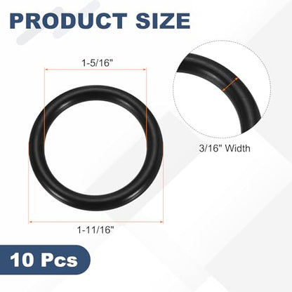 uxcell 10Pcs AS-323 O-Rings, Nitrile Rubber O-Rings 1-5/16" ID, 1-11/16" OD, 3/16" Width Round Sealing Gasket for Automotive Machine Plumbing Sealing Repair (70 Durometer, Black) - size: 1-5/16" ID, 1-11/16" OD, 3/16" Width