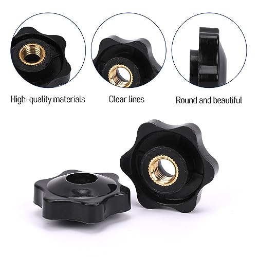 Mozeat Lens 10 Pack 6 Star Knobs 1/4 Inch 20 Female Threaded Hexagon Head Thru Knob Clamping Knobs Jig Knobs T Knob