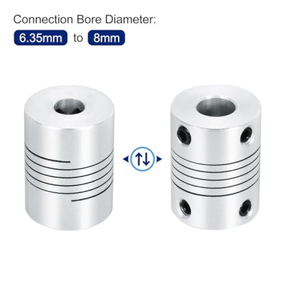 uxcell 2Pcs 6.35mm to 8mm Aluminum Alloy Shaft Coupling L25xD19 Flexible Coupler Beam for 3D Printer CNC Machine DIY Encoders and Motors Shaft,Silver - size: 6.35mm to 8mm