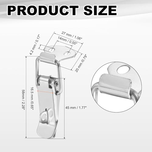 PATIKIL 2 Pcs Stainless Steel Spring Loaded Toggle Latch, 2.3" Tool Box Catch Hasp Clamp Lock with Mounting Hole and Screws for Cabinet Door Barn Wooden Case Chest - size: 2.3"